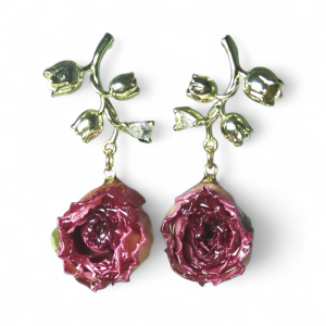 Peach Garden – Real Rose & Gilded Vine Earrings
