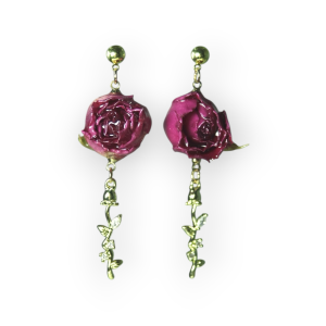 Rosy Reverie – Real Rose & Droplet Vine Earrings