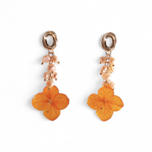 Golden Sunset Hydrangea Earrings with Freshwater Pearls