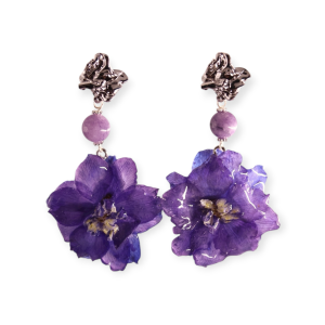 Midnight Bloom — Delphinium & Crystal Earrings