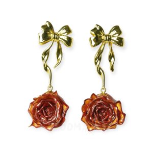 Amber Serenade – Real Rose & Gilded Ribbon Earrings