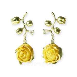Golden Stem – Real Rose & Gilded Vine Earrings