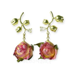 Violet Dusk – Real Rose & Gilded Vine Earrings