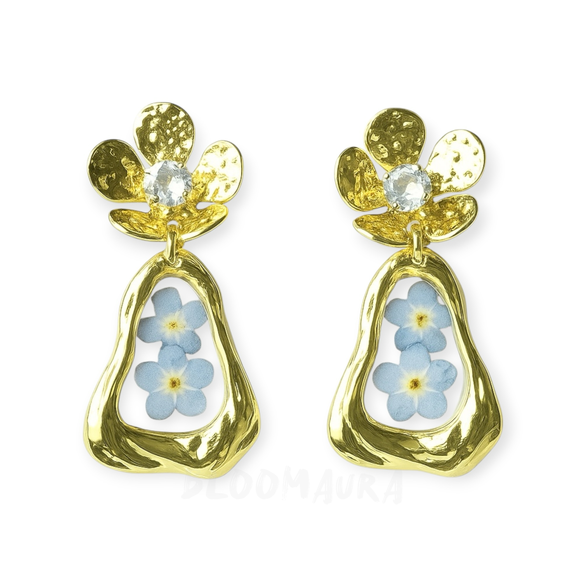 Golden Whisper — Blue Forget-Me-Not Earrings