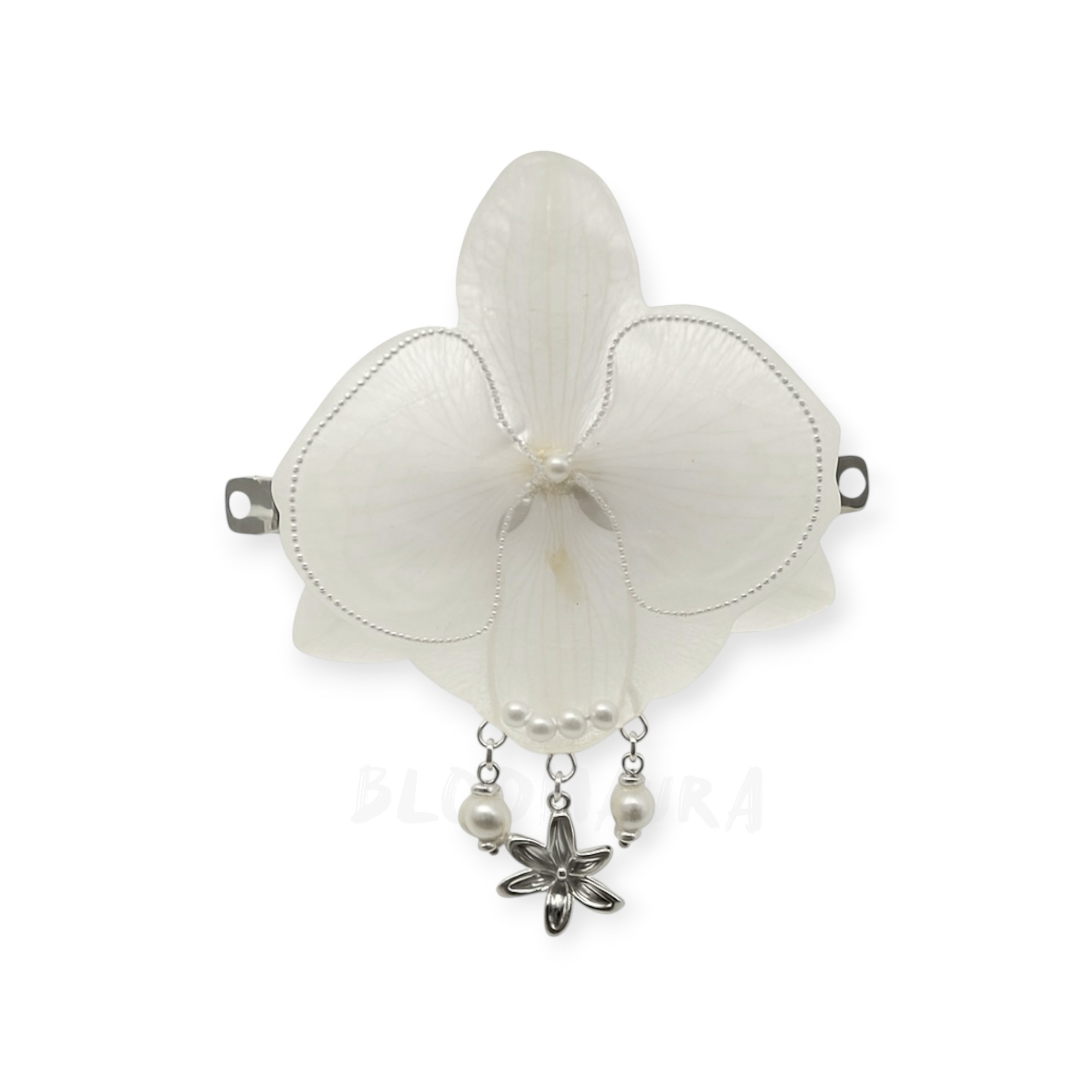 Moon Orchid – Preserved Orchid & Pearl Hair Clip