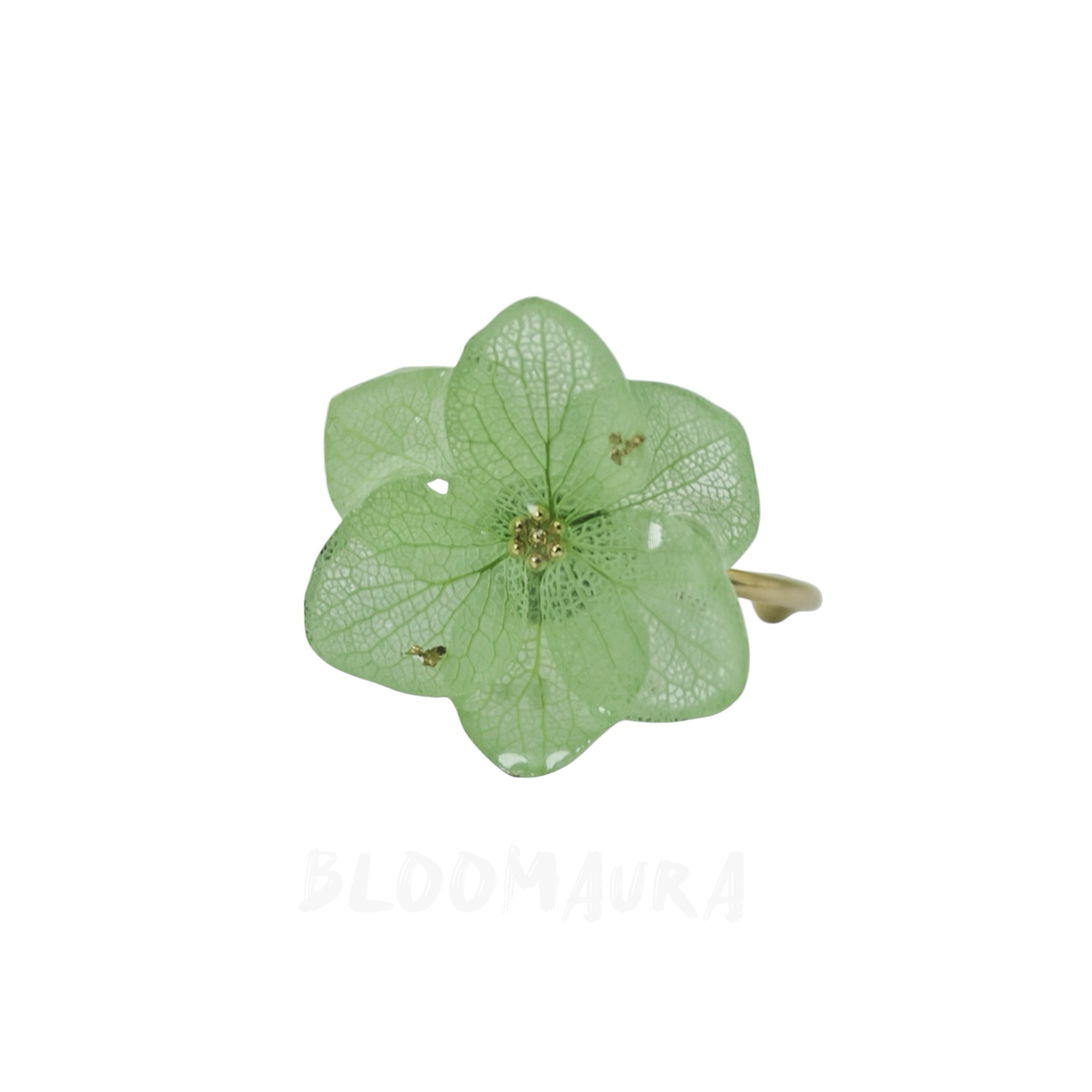 Mint Bloom – Real Hydrangea Double Bloom Ring