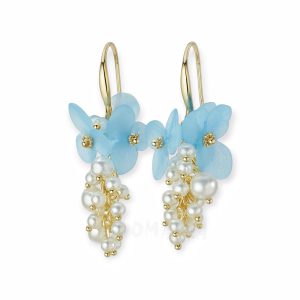Blue Dew – Real Hydrangea Cluster Pearl Earrings